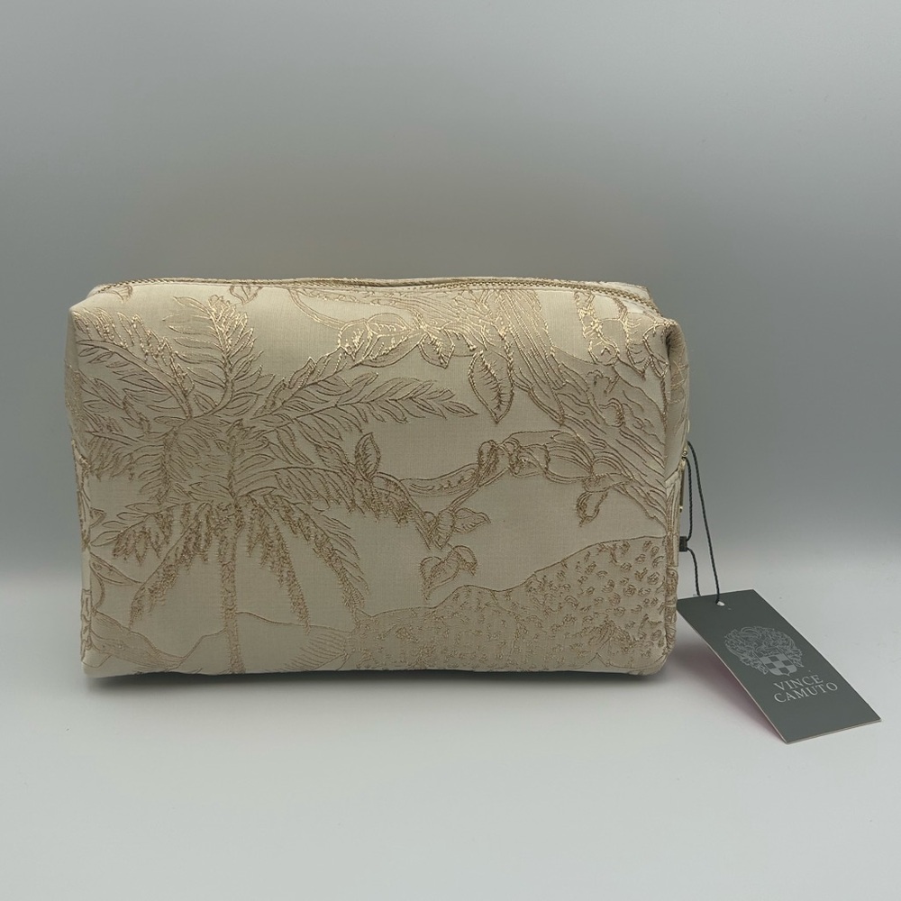 *New* Vince Camuto Cream and Gold Animal and Plant Scene Cosmetic/Travel Bag - Picture 2 of 15
